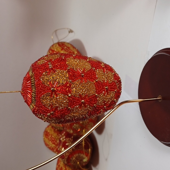 9, Red & Gold Beaded Ornaments - Picture 2 of 11